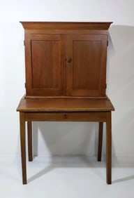 PRIMITIVE ANTIQUE TWO-PART CABINET | DESK WITH FITTED INTERIOR