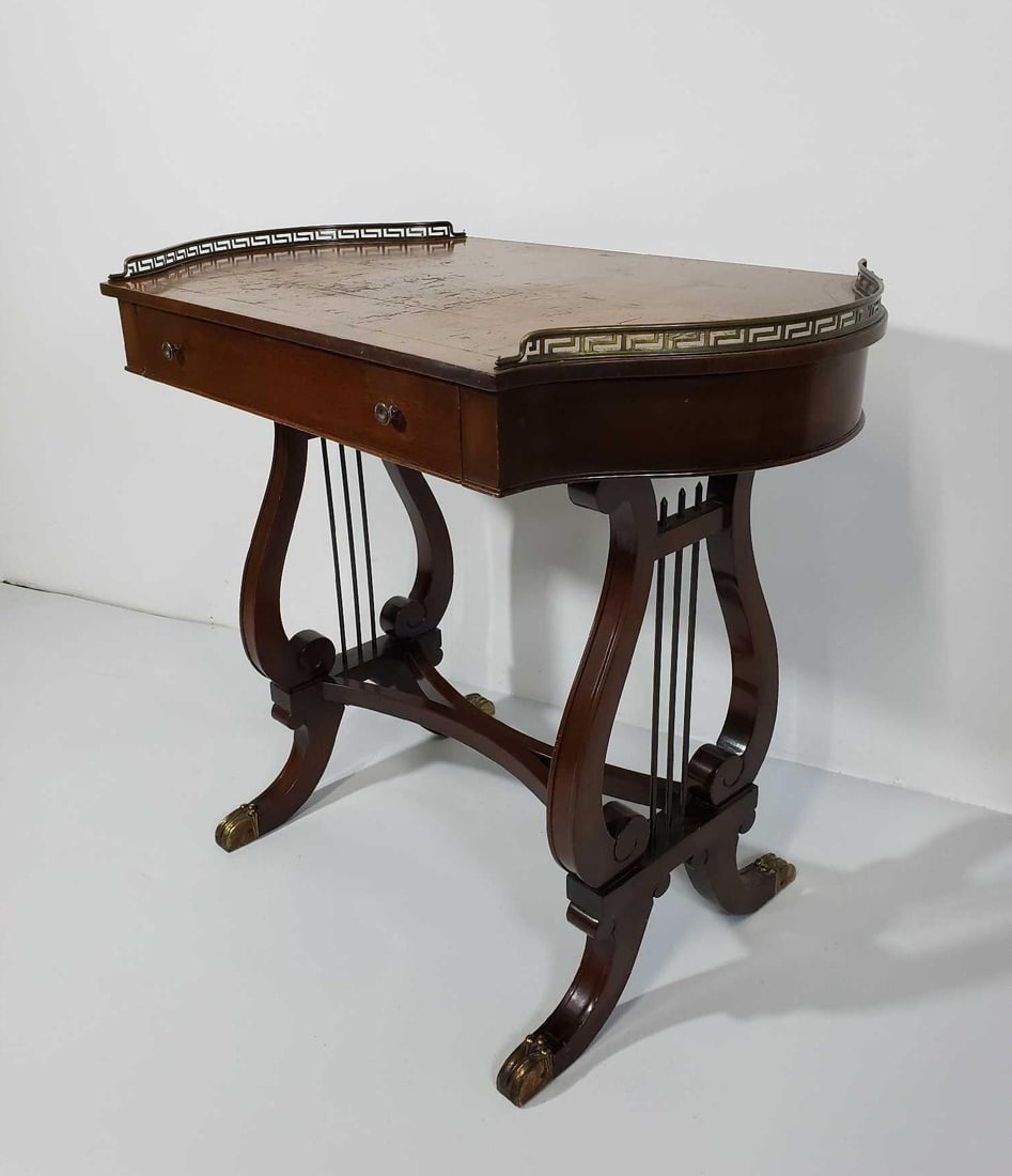 MAHOGANY LYRE-BASE GALLERIED TABLE (1 of 11)