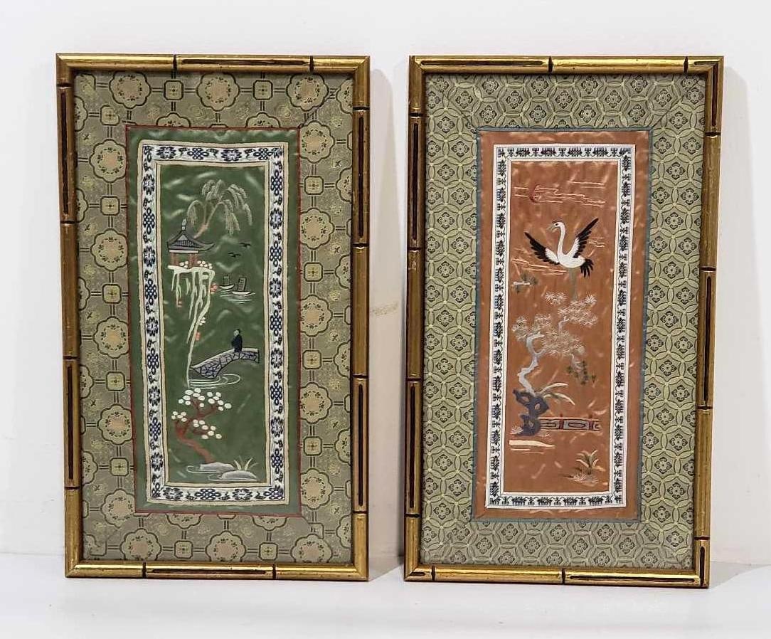 VALUE LOT TWO ASIAN THREADWORK SCENES ON SILK (1 of 10)