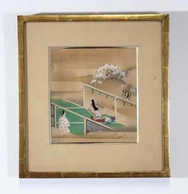 ANTIQUE TOSA SCHOOL PAINTING ON RICE PAPER. THE STORY OF "GENJI"