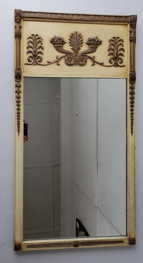 VINTAGE LOUIS XVI STYLE PAINT AND GILT DECORATED TRUMEAU MIRROR (1 of 8)