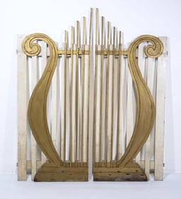 VINTAGE PAIR OF LYRE FORM WOODEN GATES