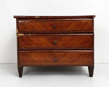 ANTIQUE INLAID DIMINUTIVE THREE DRAWER CHEST | SALESMAN'S SAMPLE