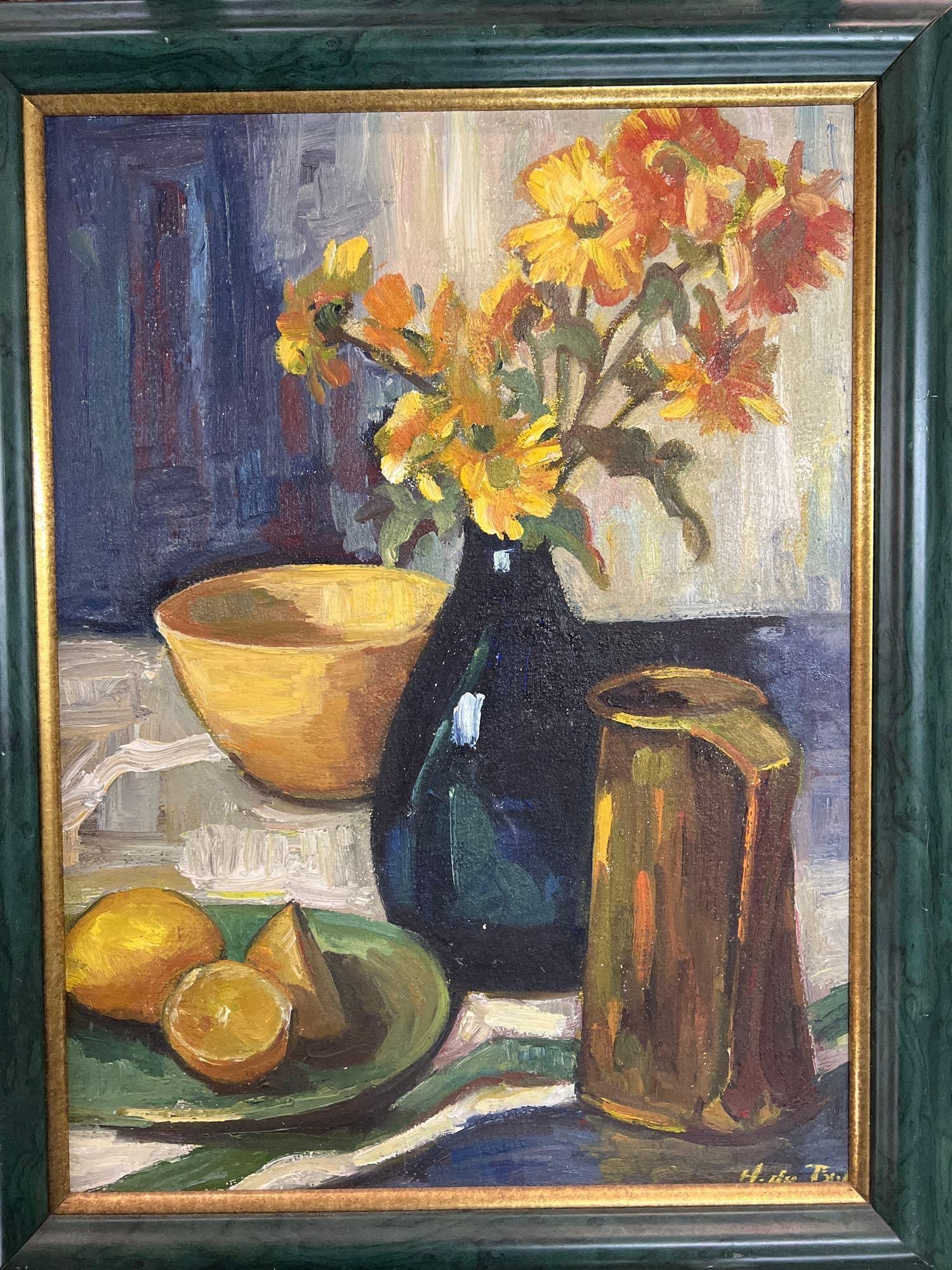 VINTAGE HELENE DuBON HYDE SIGNED STILL LIFE OIL ON BOARD (1 of 10)