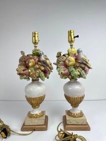 ITALIAN PORCELAIN BIRD AND FRUIT LAMPS