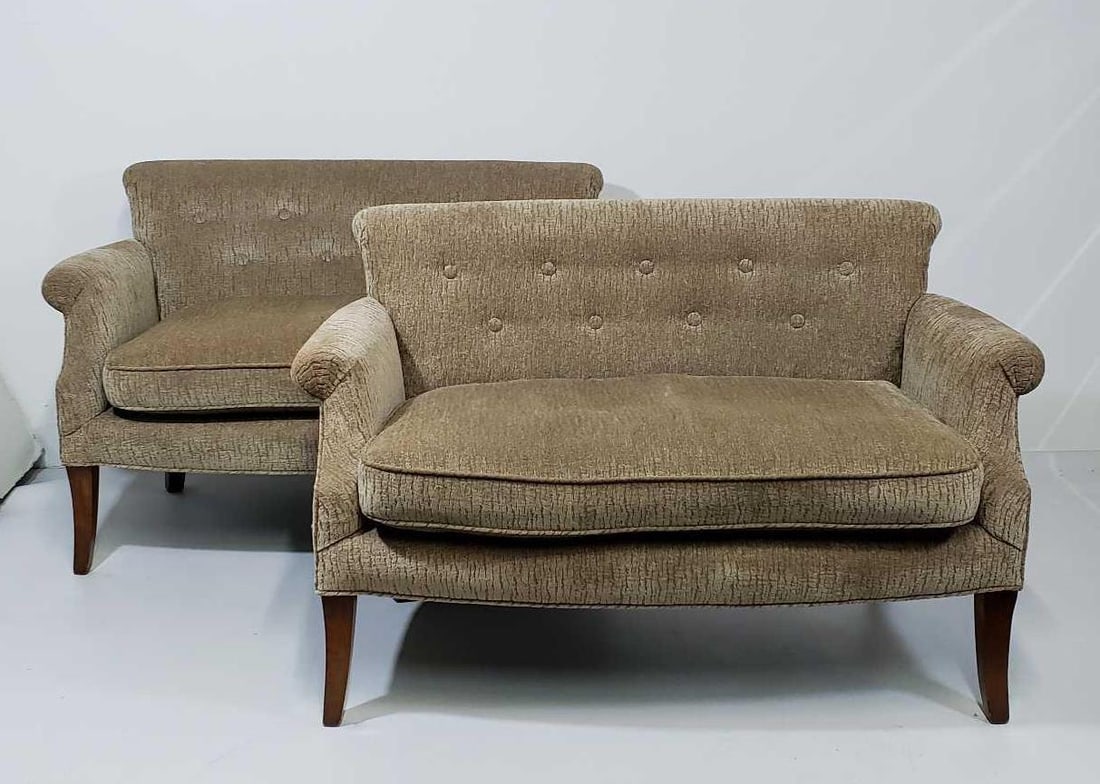 NICELY UPHOLSTERED PAIR OF LOVE SEATS (1 of 9)