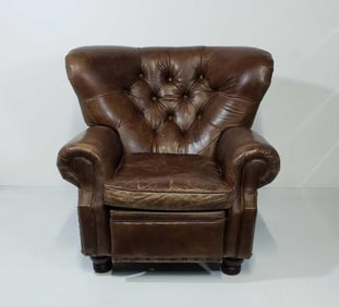 RESTORATION HARDWARE CHURCHILL LEATHER RECLINER | CHAIR WITH NAIL HEAD DETAIL