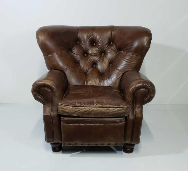 RESTORATION HARDWARE CHURCHILL LEATHER RECLINER | CHAIR WITH NAIL HEAD DETAIL (1 of 16)
