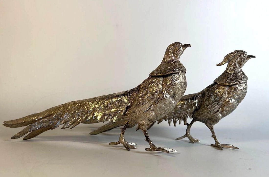 PAIR OF SILVER-PLATE PHEASANTS (1 of 9)