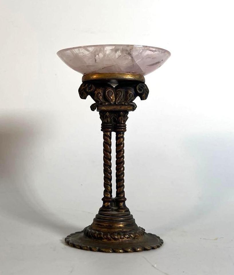 ROSE QUARTZ DISH MOUNTED ON DOUBLE RAM STAND (1 of 11)