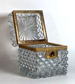 ORNATE FRENCH CRYSTAL AND BRONZE BOX WITH KEY