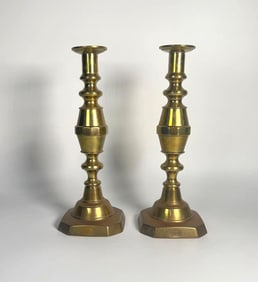 PAIR OF ANTIQUE BRASS CANDLESTICKS