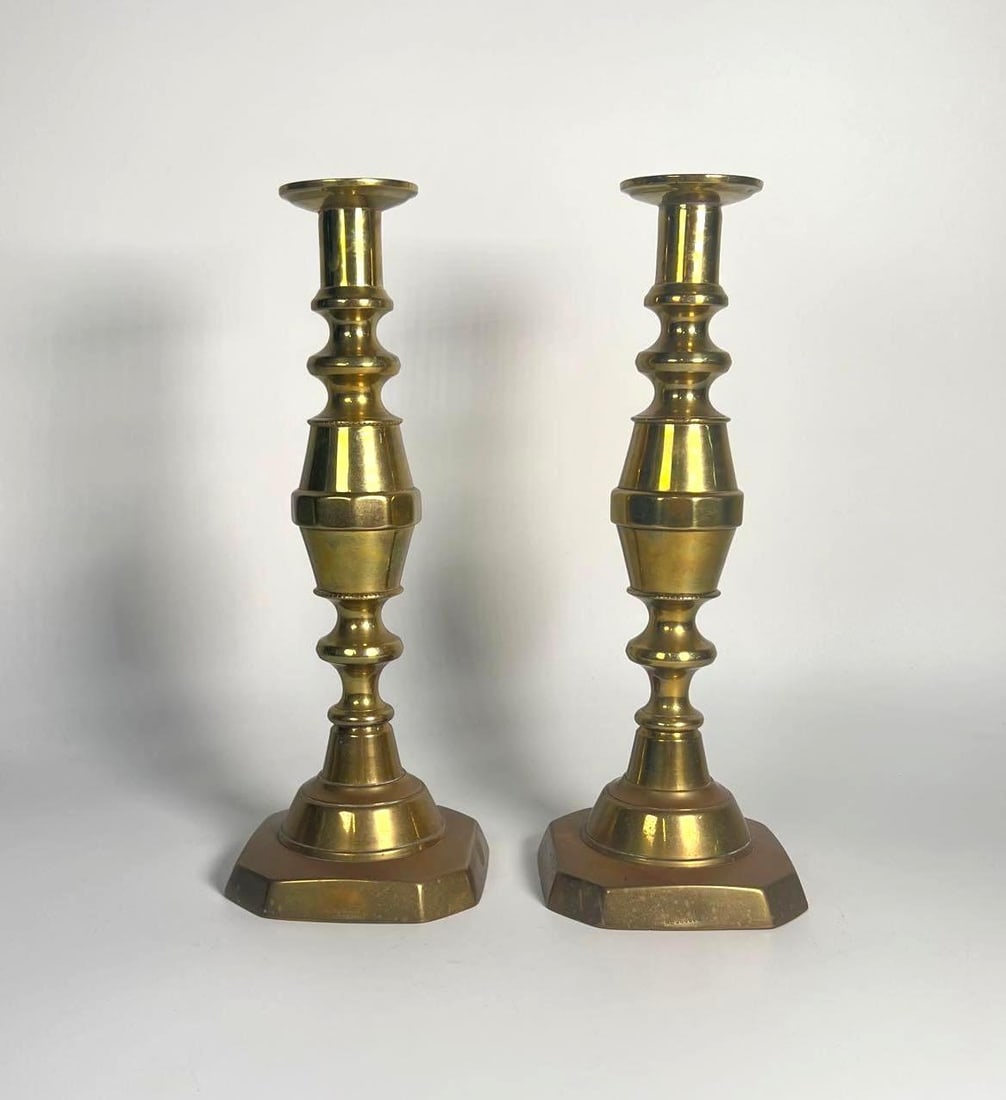 PAIR OF ANTIQUE BRASS CANDLESTICKS (1 of 6)
