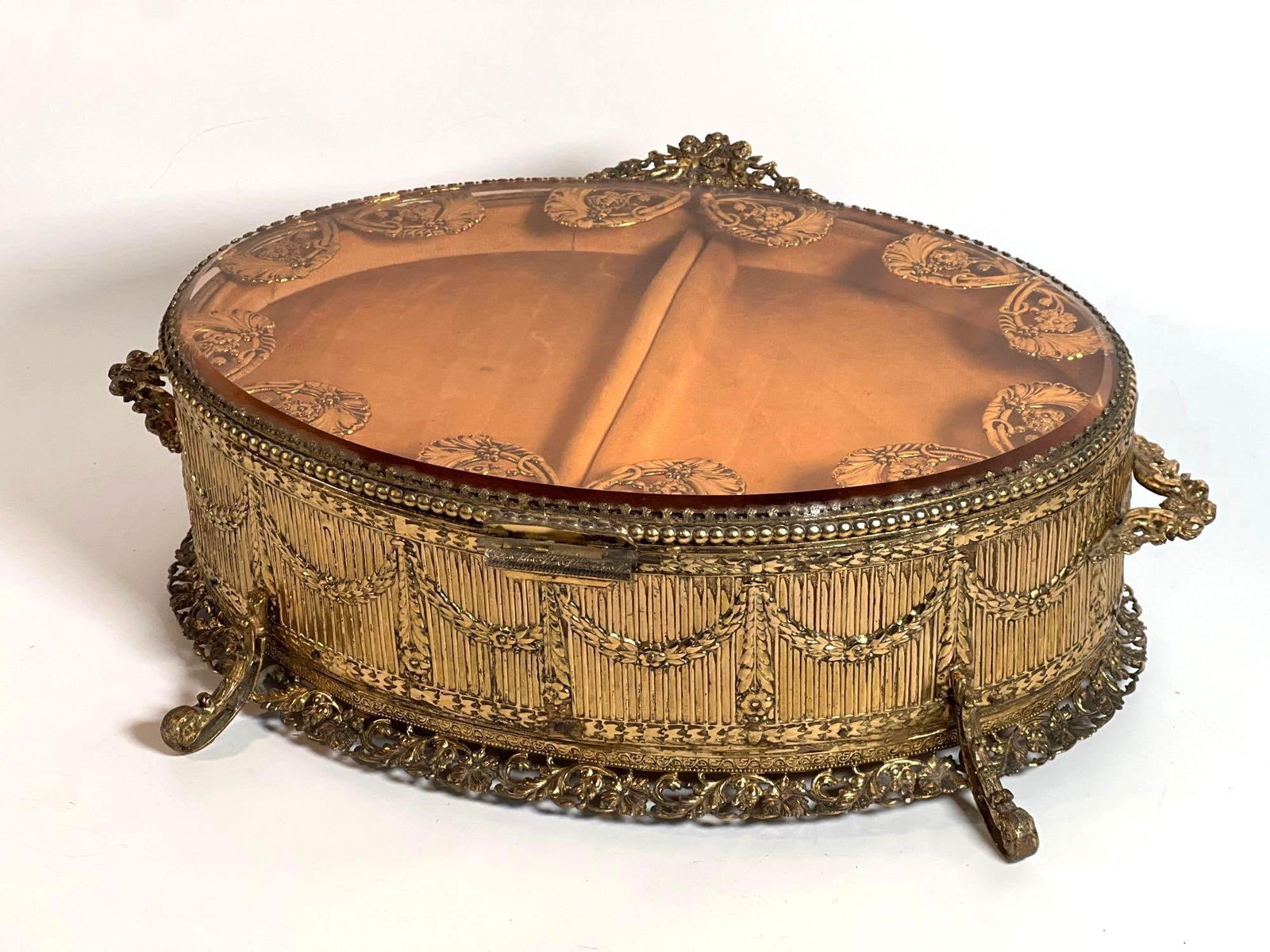 VINTAGE BRASS AND GLASS HOLLYWOOD REGENCY STYLE JEWELRY CASKET (1 of 11)