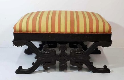 19TH CENTURY INDIAN CHINOISERIE UPHOLSTERED BENCH