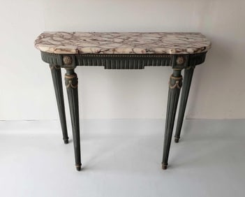 LOUIS XVI STYLE PAINT DECORATED MARBLE TOP CONSOLE