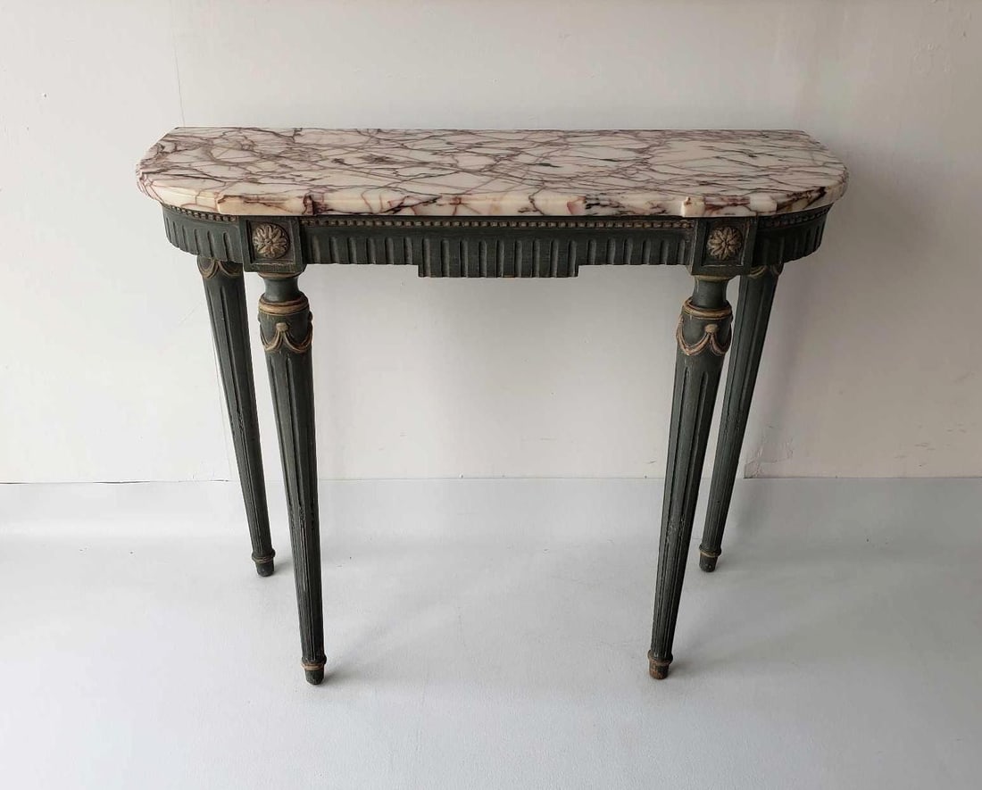 LOUIS XVI STYLE PAINT DECORATED MARBLE TOP CONSOLE (1 of 10)
