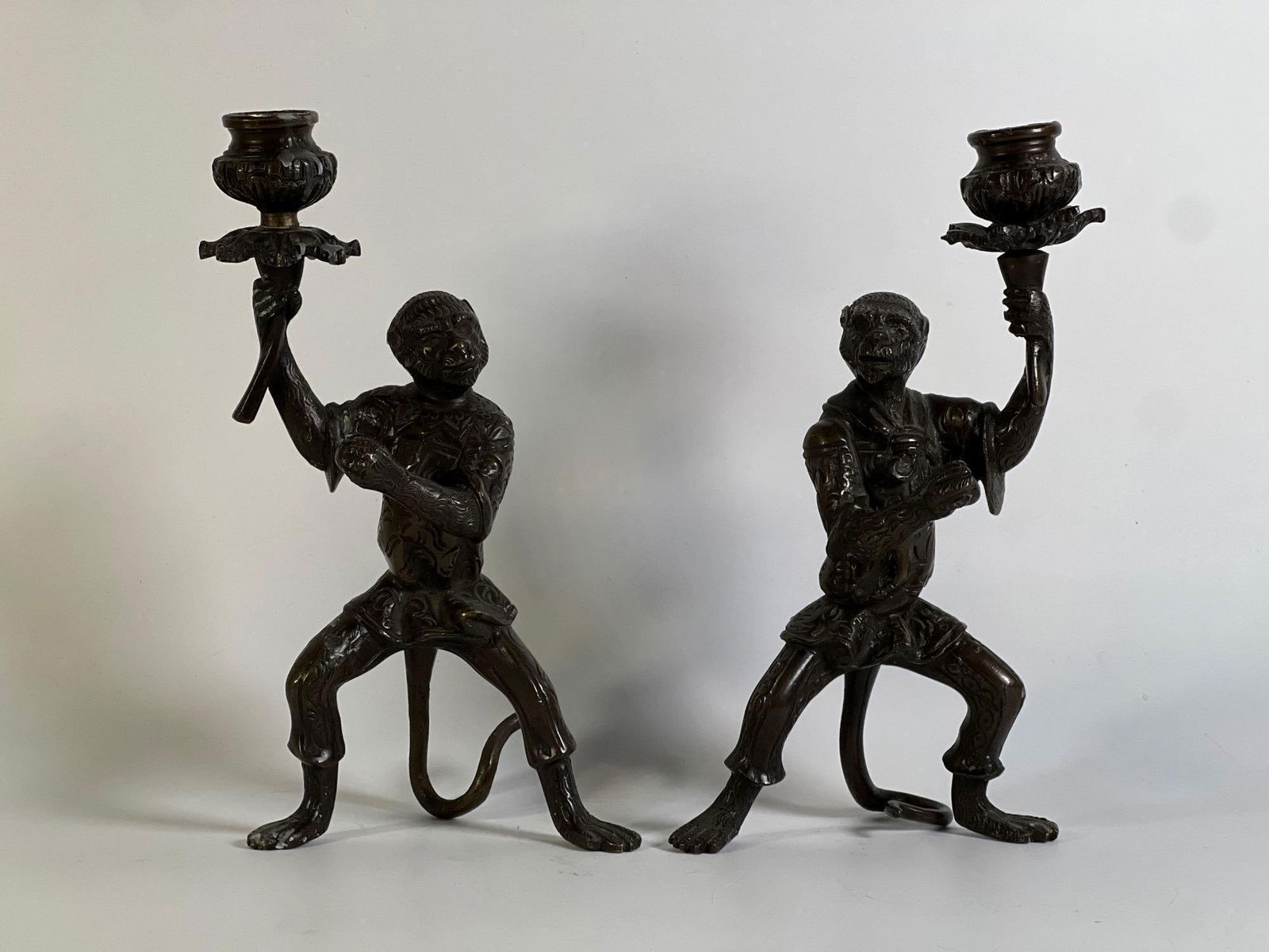 PAIR OF BRONZE MONKEY CANDLEHOLDERS (1 of 14)