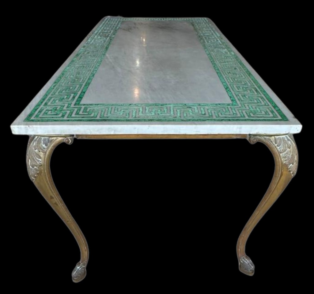 ELEGANT HEAVY MARBLE TOP DINING TABLE WITH ORNATE BRONZE LEGS - STATEMENT PIECE (1 of 20)