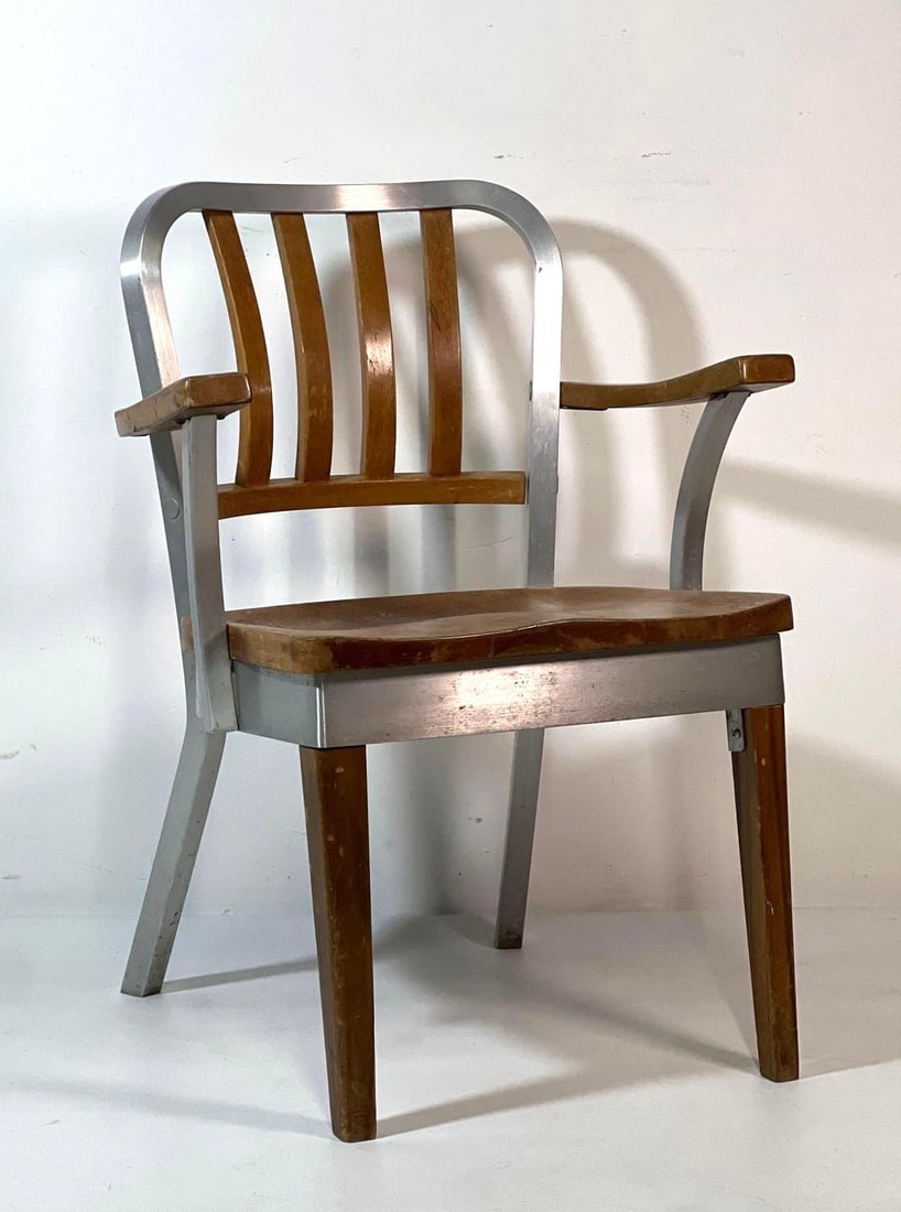VINTAGE SHAW WALKER ALUMINUM AND MAPLE ARMCHAIR (CIRCA 1940) (1 of 15)