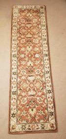 ORIENTAL STYLE WOOL RUNNER IN TERRACOTTA AND IVORY