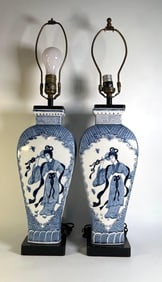 VALUE LOT: PAIR OF BLUE & WHITE PORCELAIN LAMPS