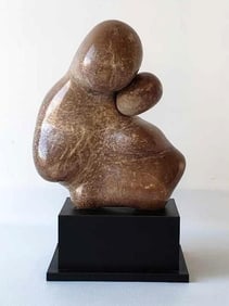 MARBLE ABSTRACT SCULPTURE SIGNED MALKASIAN '71 IN THE MANNER OF HENRY MOORE