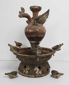 HAN DYNASTY STYLE POTTERY OIL LAMP WITH PHOENIX & DRAGON MOTIFS