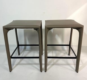 PAIR OF LEATHER STOOLS BY WALTER K. (KNOLL) | MODEL #1245