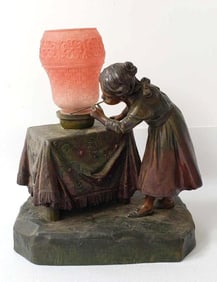 MEDNAT FRENCH COLD PAINTED FIGURAL LAMP "BLOWING BUBBLES"