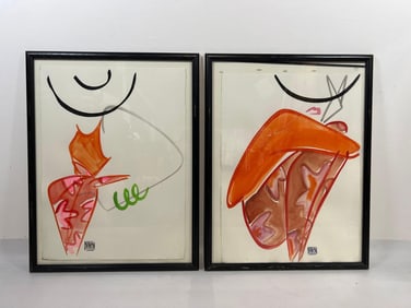 PAIR OF VINTAGE FRAMED FASHION ILLUSTRATIONS BY RODGER DUNCAN
