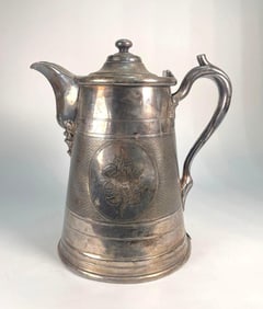 ANTIQUE LYMAN'S SILVER PLATED LARGE LIDDED DOUBLE WALL PITCHER LIKELY MERIDEN