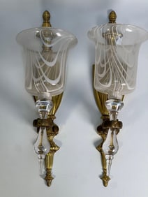 PAIR OF MURANO STYLE HOLLYWOOD REGENCY ART GLASS SCONCES