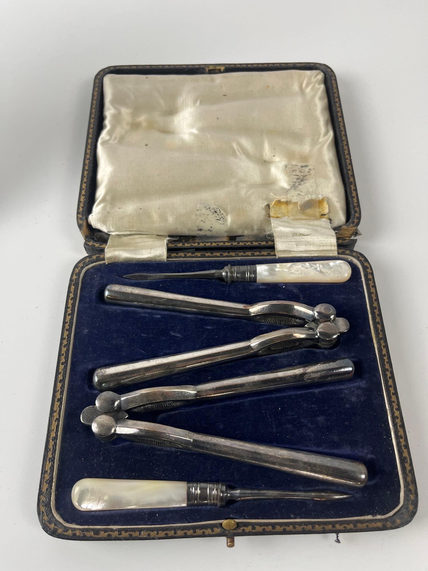 VALUE LOT: ANTIQUE EDWARDIAN NUTCRACKER AND MOTHER OF PEARL HANDLE PICK SET (1 of 6)