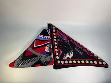 TWO VINTAGE BOB MACKIE HOLLYWOOD SILK SCARVES