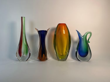 LOT OF FOUR ITALIAN MURANO STYLE ART GLASS VASES
