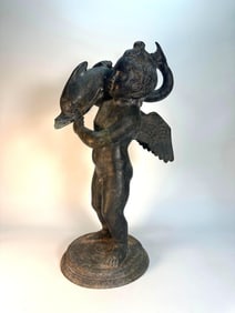 BRONZE CHERRUB AND DOLPHIN FOUNTAIN ELEMENT