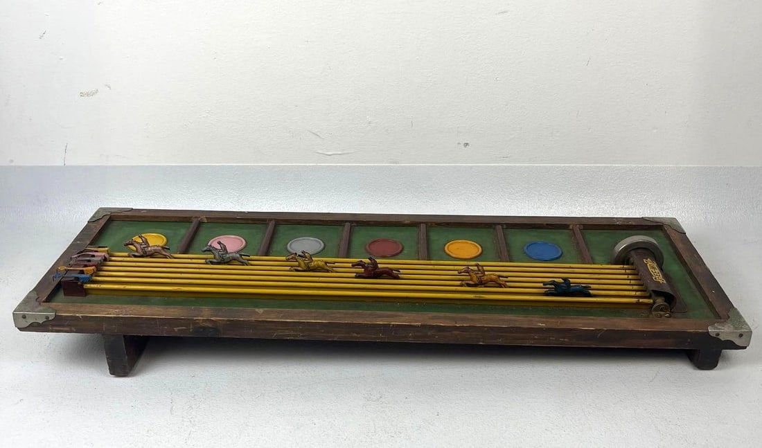 RARE WOOD-FRAME 1920'S GEE-WIZ HORSE RACING GAME (1 of 9)