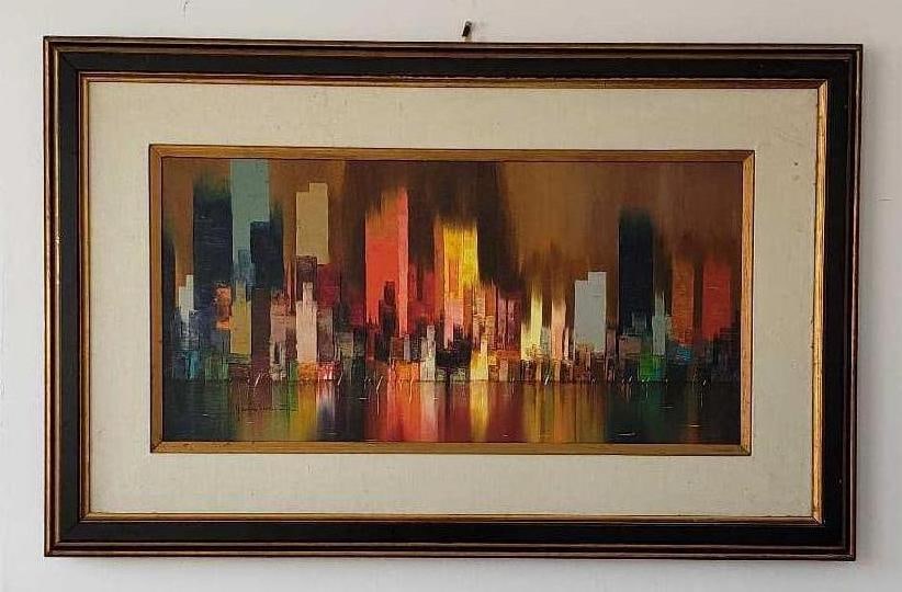 JAMES RUSSELL SHERMAN SIGNED MID CENTURY CITYSCAPE OIL ON CANVAS (1 of 12)