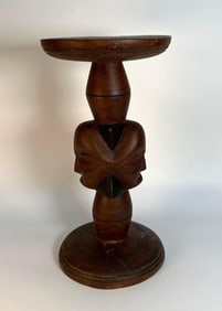 VINTAGE CARVED AFRICAN WOODEN FIGURAL TABLE