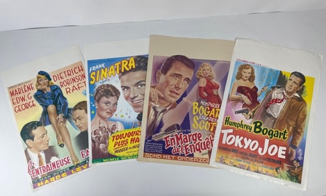 LOT OF FOUR VINTAGE BELGIAN PRINT OLD HOLLYWOOD MOVIE POSTERS