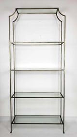 MODERN WORLDS AWAY "CHLOE" STYLE FIVE-TIER STEEL AND GLASS ETAGERE