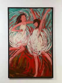 JANNA GOODSPEED "PRETEND BALLERINAS" OIL ON BOARD PAINTING (1960'S)