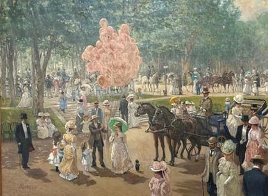 ALAN MALEY “THE BALLOON SELLERS" OIL ON CANVAS