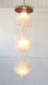 MID-CENTURY CAPIZ SHELL 3-TIER CHANDELIER