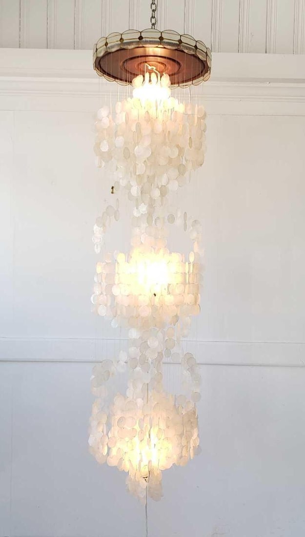 MID-CENTURY CAPIZ SHELL 3-TIER CHANDELIER (1 of 12)