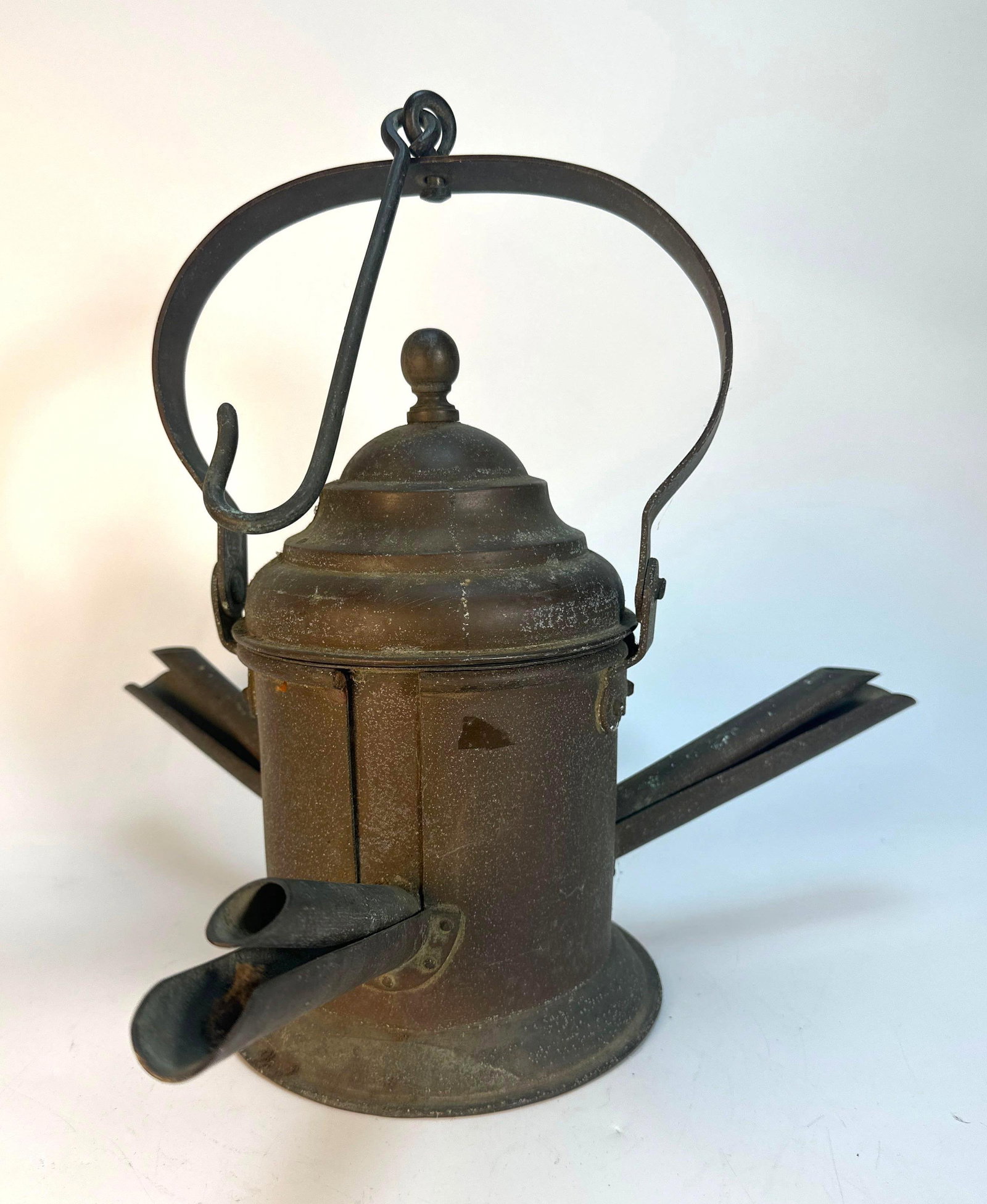 ANTIQUE BRASS WHALE OIL LAMP: Dimensions: 14” Tall Artist or Maker: Unknown Notes: Although care is taken to photograph and describe the item, absence of a condition report does not imply perfect condition. It is the respons