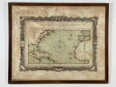 FRAMED 18TH CENTURY CARTE REDUITE DE L'OCEAN OCCIDENTAL MAP, JACQUES-NICOLAS BELLIN