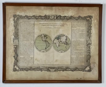 FRAMED 18TH CENTURY HISTORIA DE LA DECOUVERTE DES MONDES NOUVEAU ET INCONNU MAP, LOUIS DESNOS