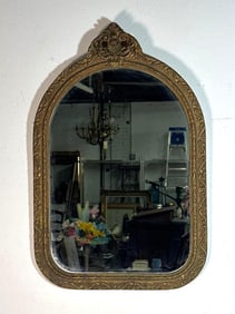 ANTIQUE GILT WOOD FRAMED ARCHED WALL MIRROR